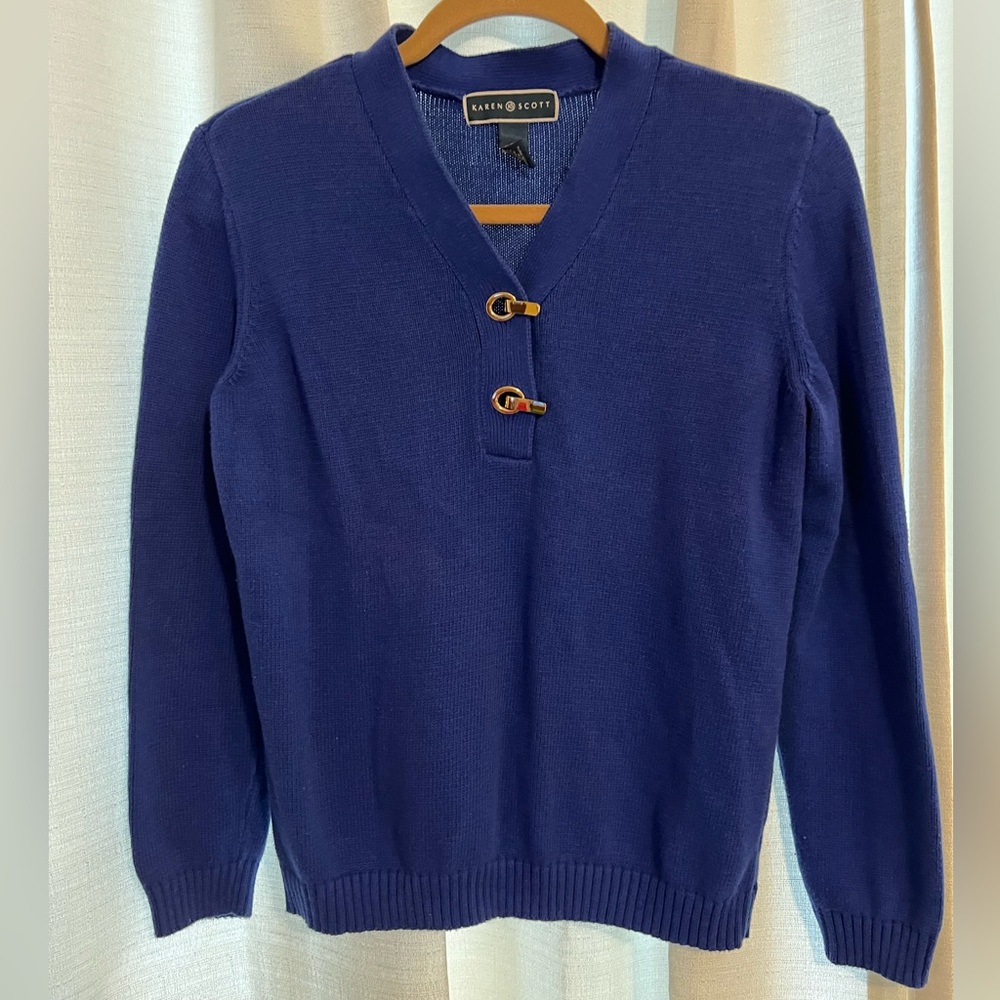 Vintage Karen Scott Royal Blue Knit Sweater with Gold Accents Size M